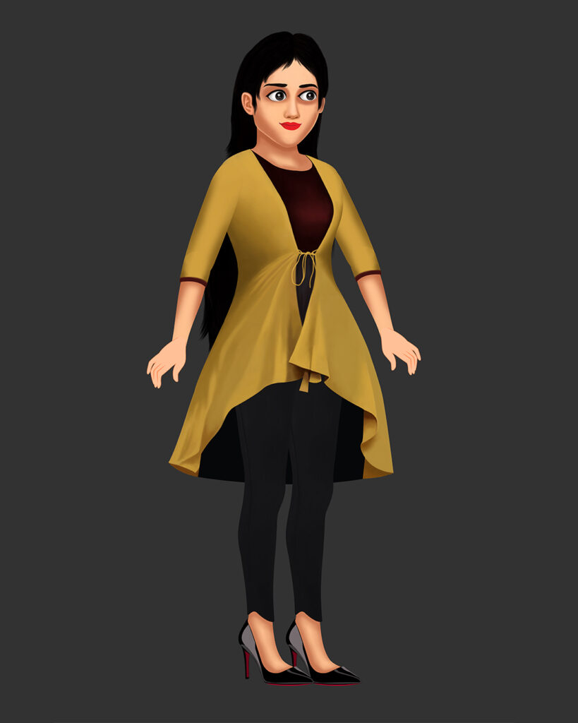Free 2D G3 female character in golden-yellow overlay jacket for animation