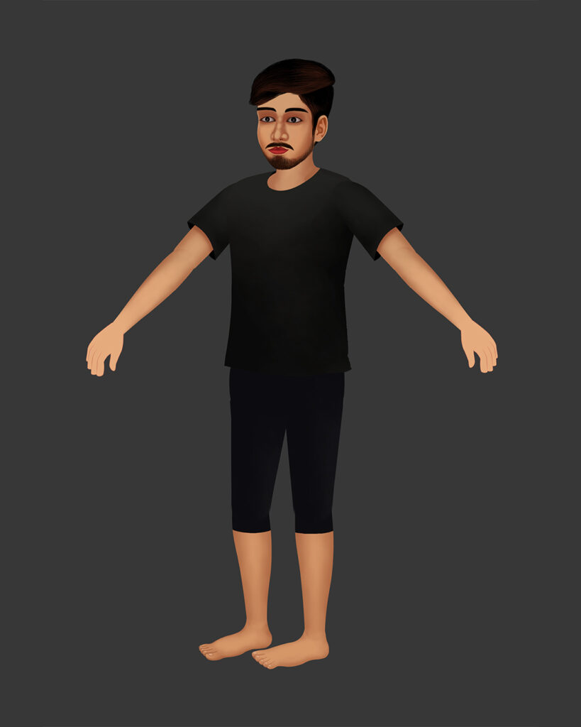 Free 2D G3 male cartoon character in black t-shirt and capri pants for animation