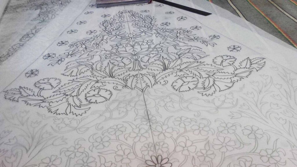 Detailed Floral Khaka Embroidery Design for Boutique Garments