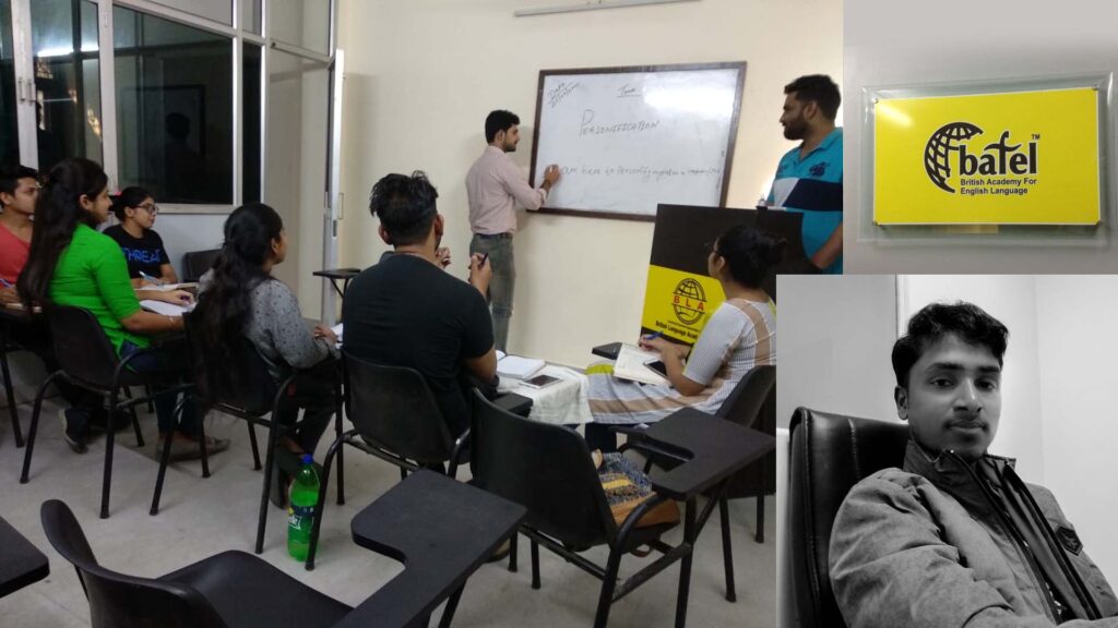 Students attending a spoken English class at BAFEL (British Academy for English Language), with Asgar Molla pictured in the inset.