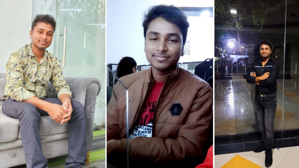 Collage of three images showing Asgar Molla in different professional settings and attire.
